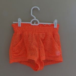 Orange Lace Swimsuit Cover Shorts